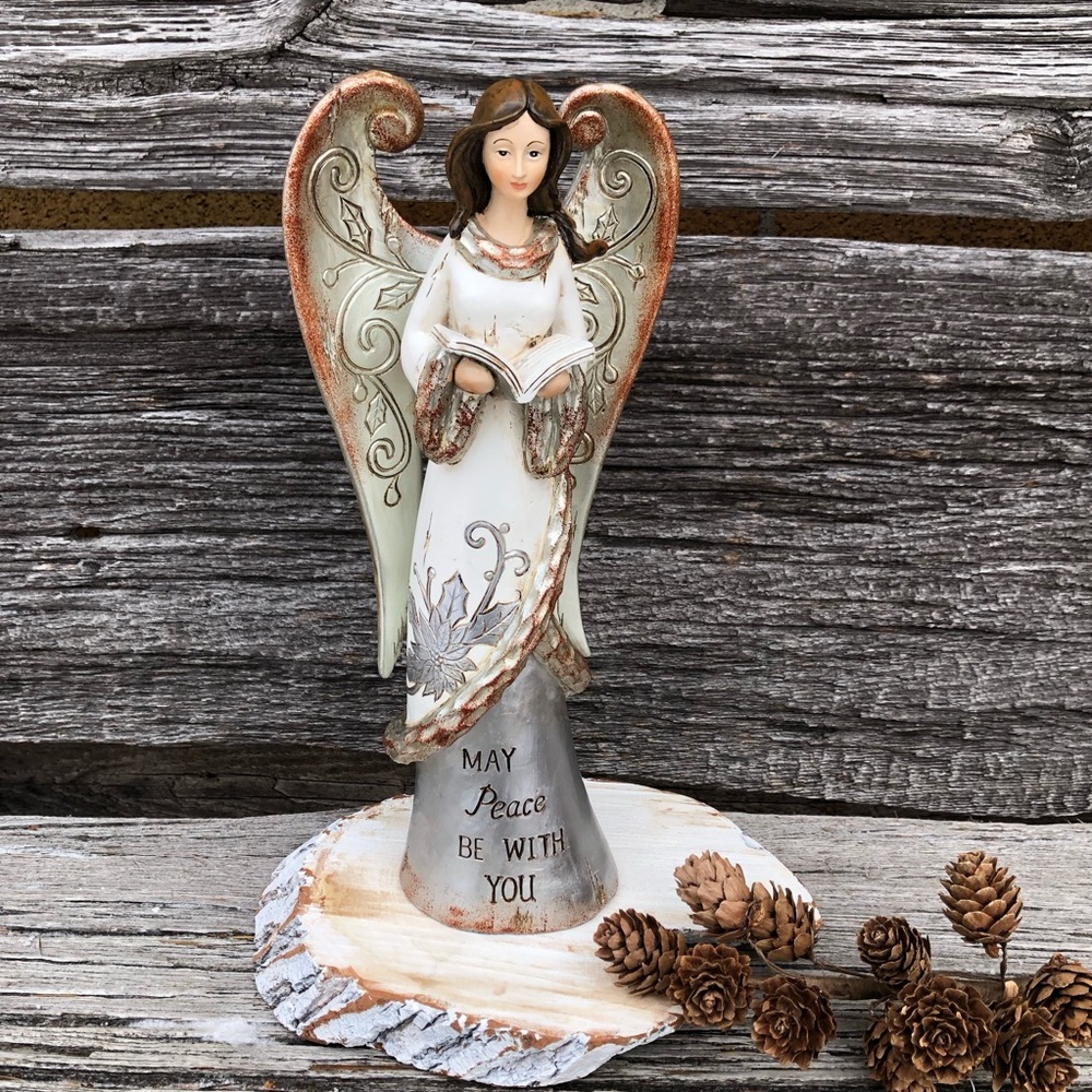 Decorative Angel Figurine holiday table decor silver figure Angel wings memorial